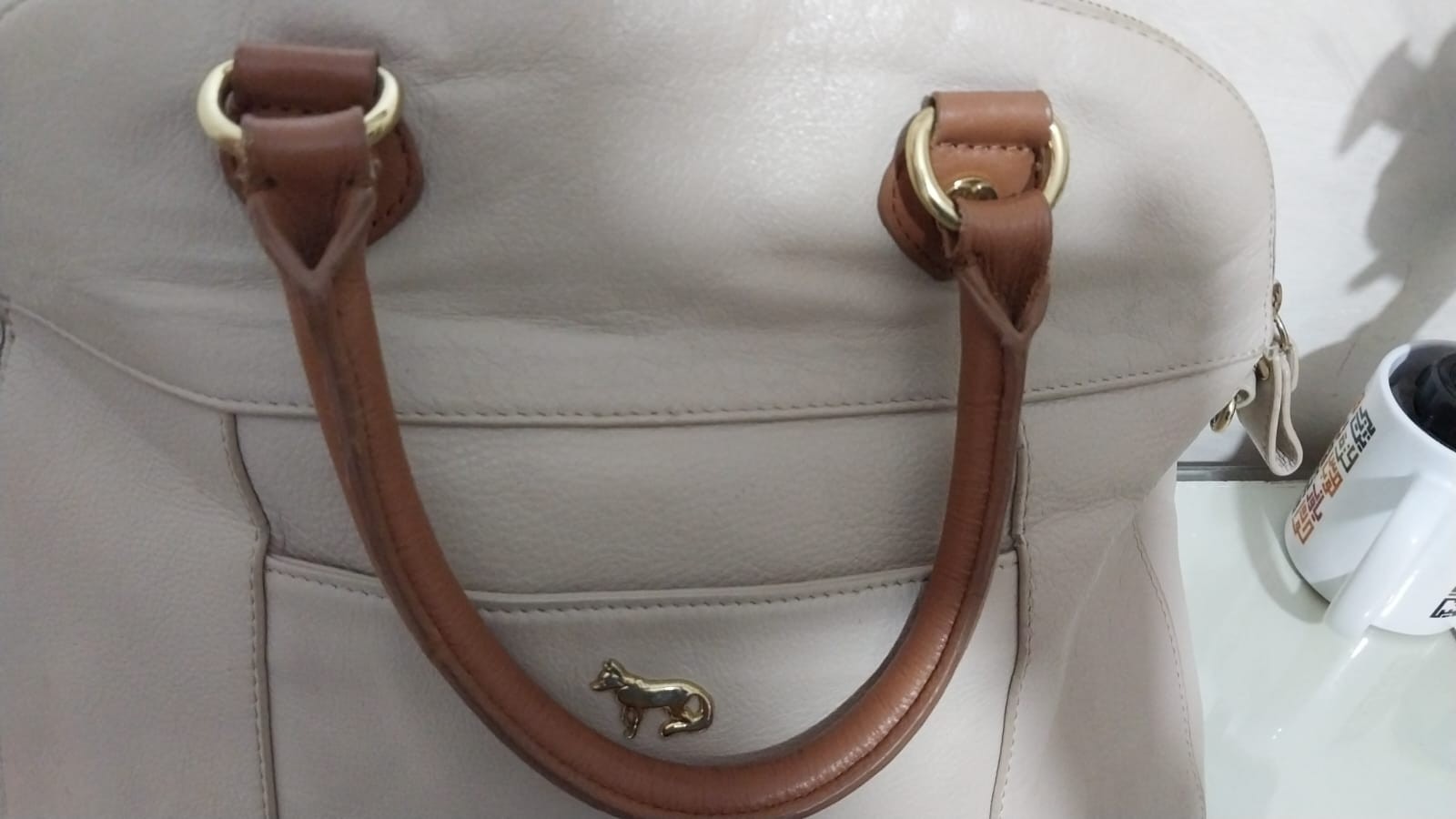 Authentic Emma Fox Leather Satchel Handbag – Cream & Tan