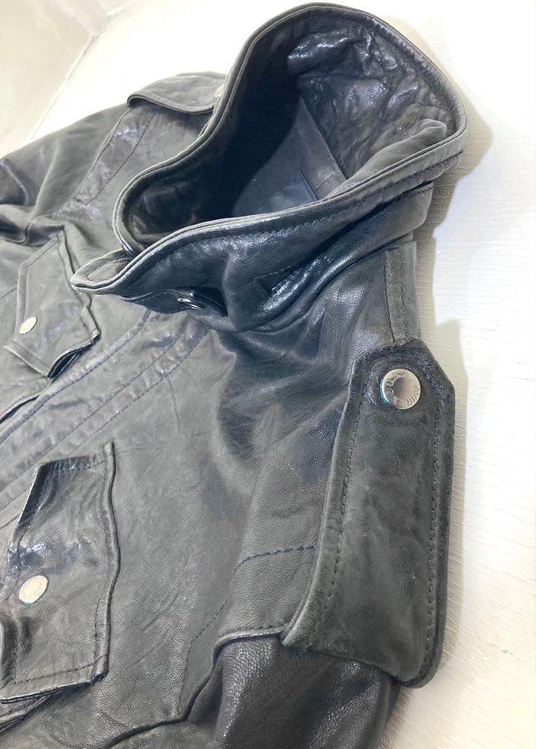 AVIREX VARSITY Leather Jacket Blouson Coat Men Size L Black Genuine