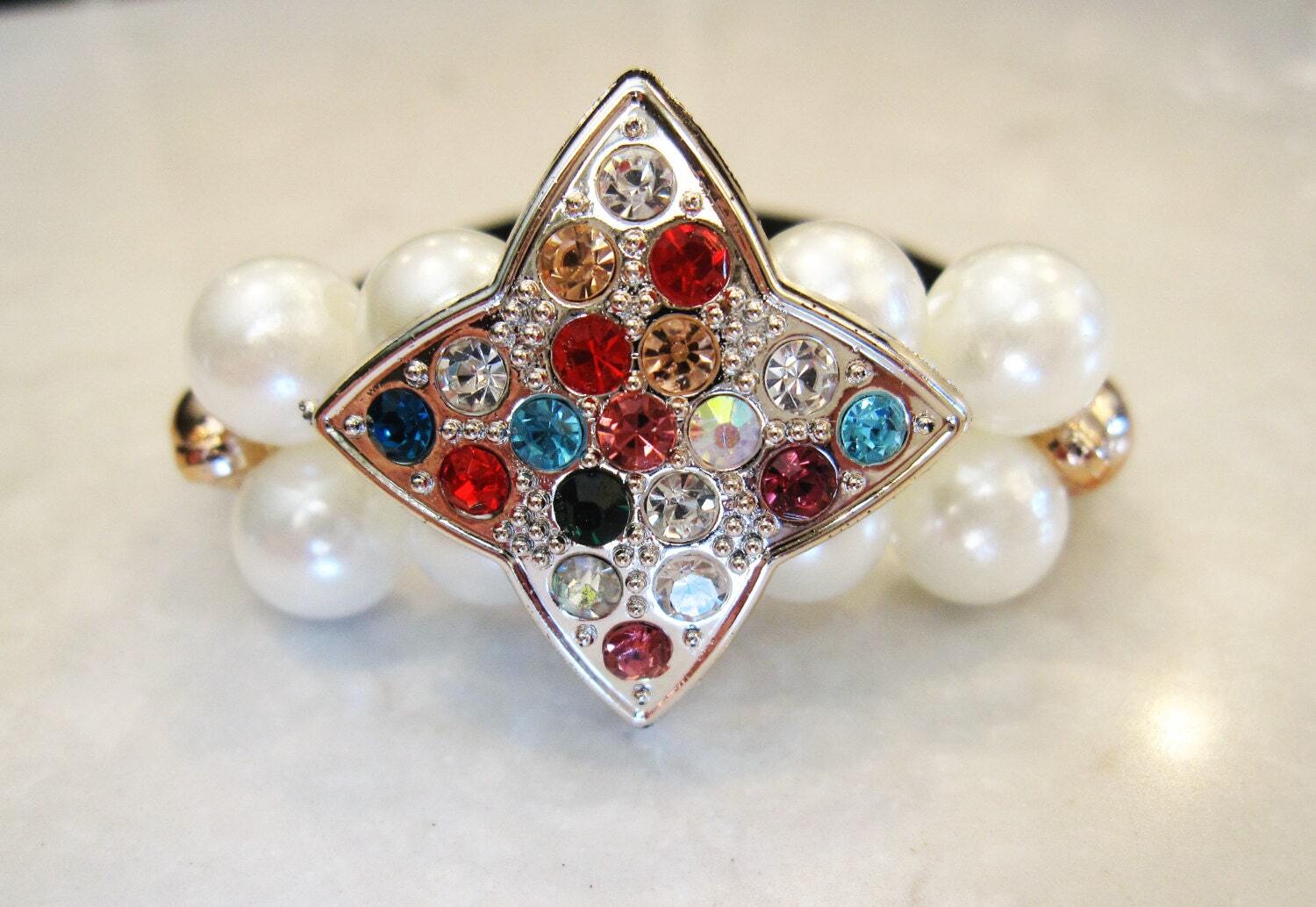 Pearl beads with colorful crystal star hair tie ponytail holders elastic tie