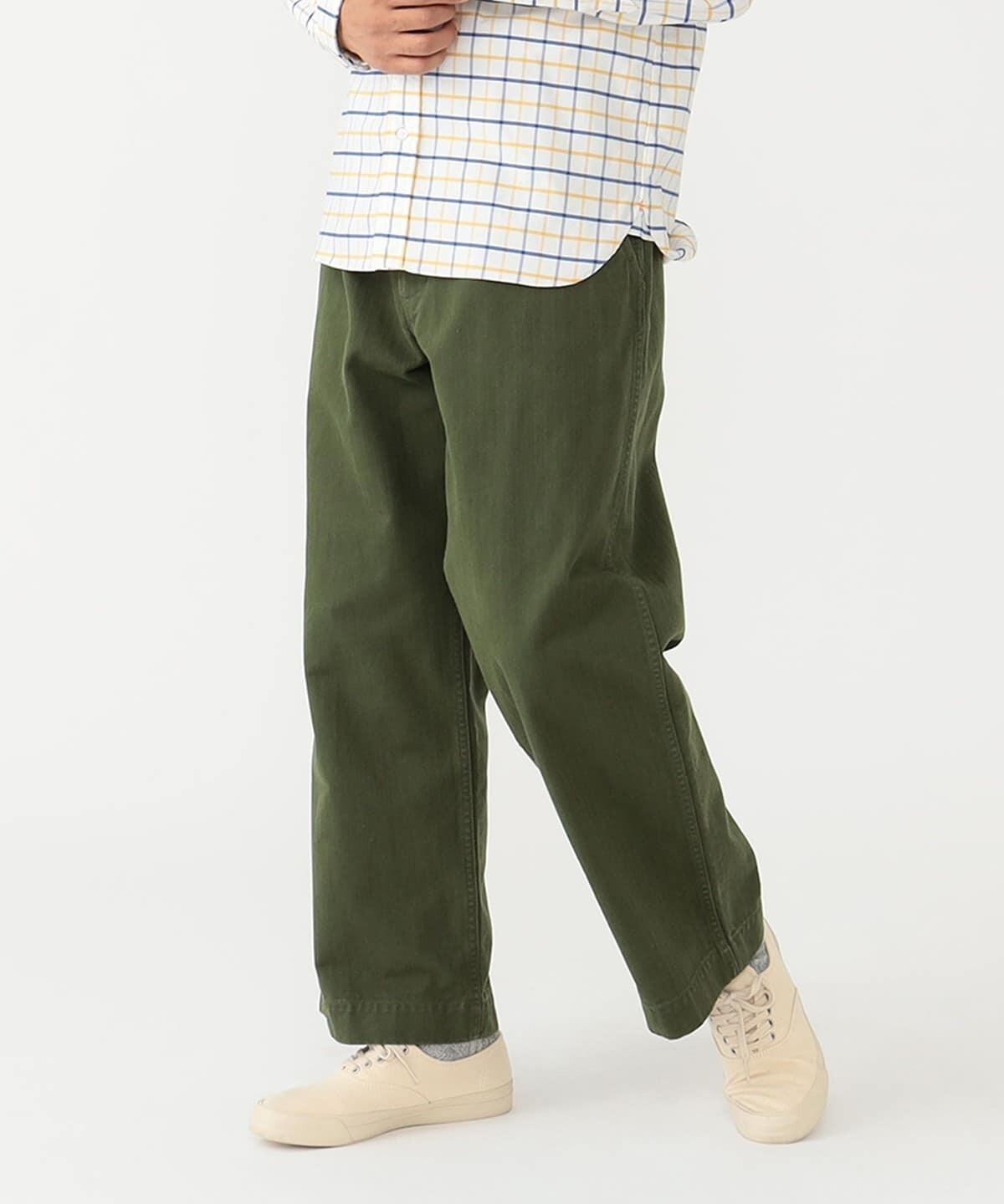 New BEAMS PLUS Mil Trousers Herringbone Olive Military Pants Limited Tokyo S-XL