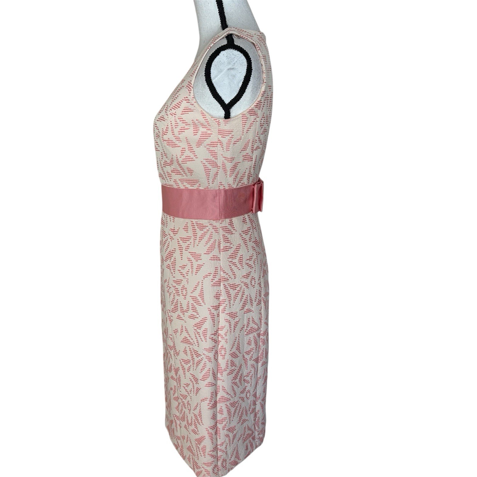 Ann Taylor Pink Cream Brocade Sleeveless Dress Bow Back Women’s Size 4