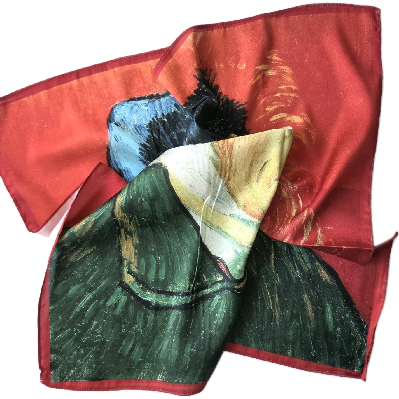 NEW Van Gogh Self Portrait Art SCARF Faux Silk Red Impressionism Man 21″ READ