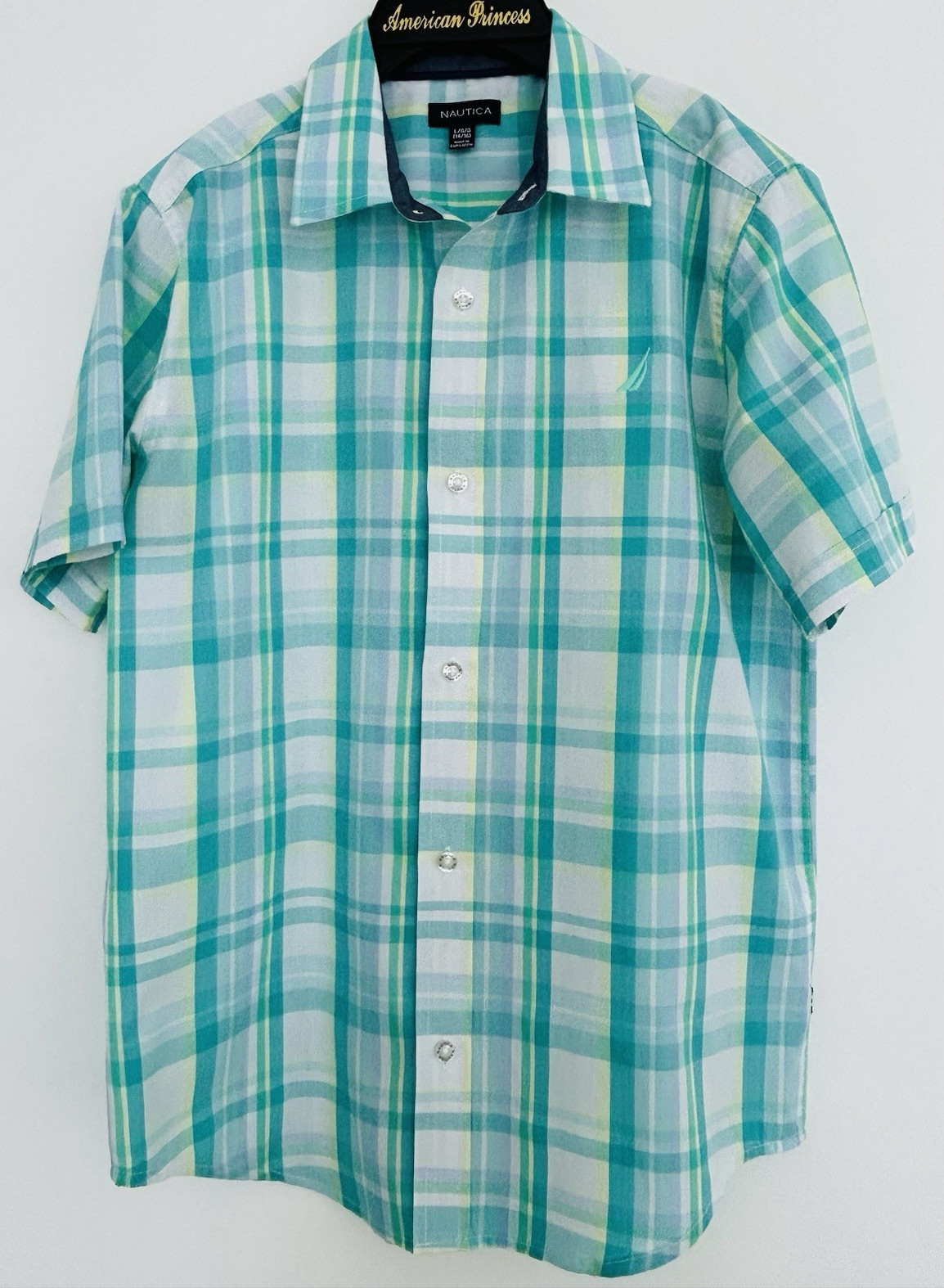 Nautica Boys Plaid Short Sleeve Button-Down Shirt Size L 14-16 New Without Tags