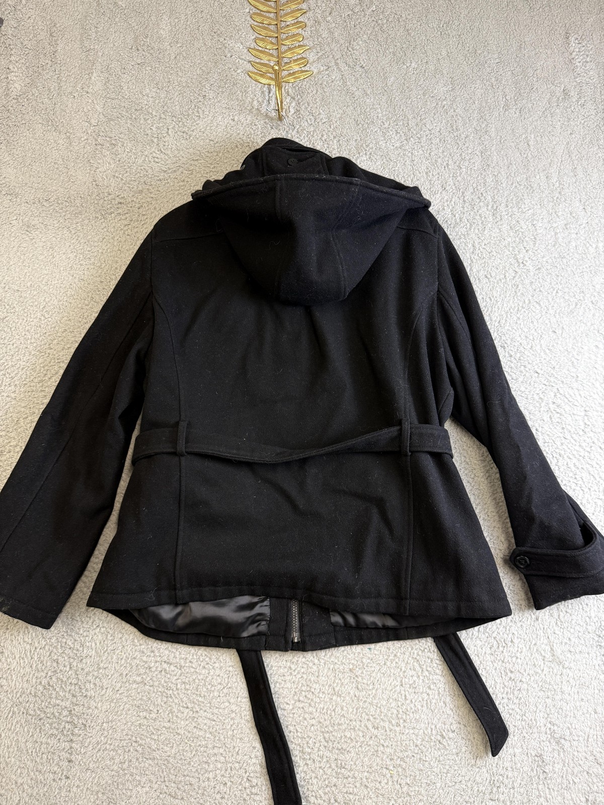 Braetan Jacket Womens Medium Black Hooded Belted Waist Tie Zip Lined Coat Winter