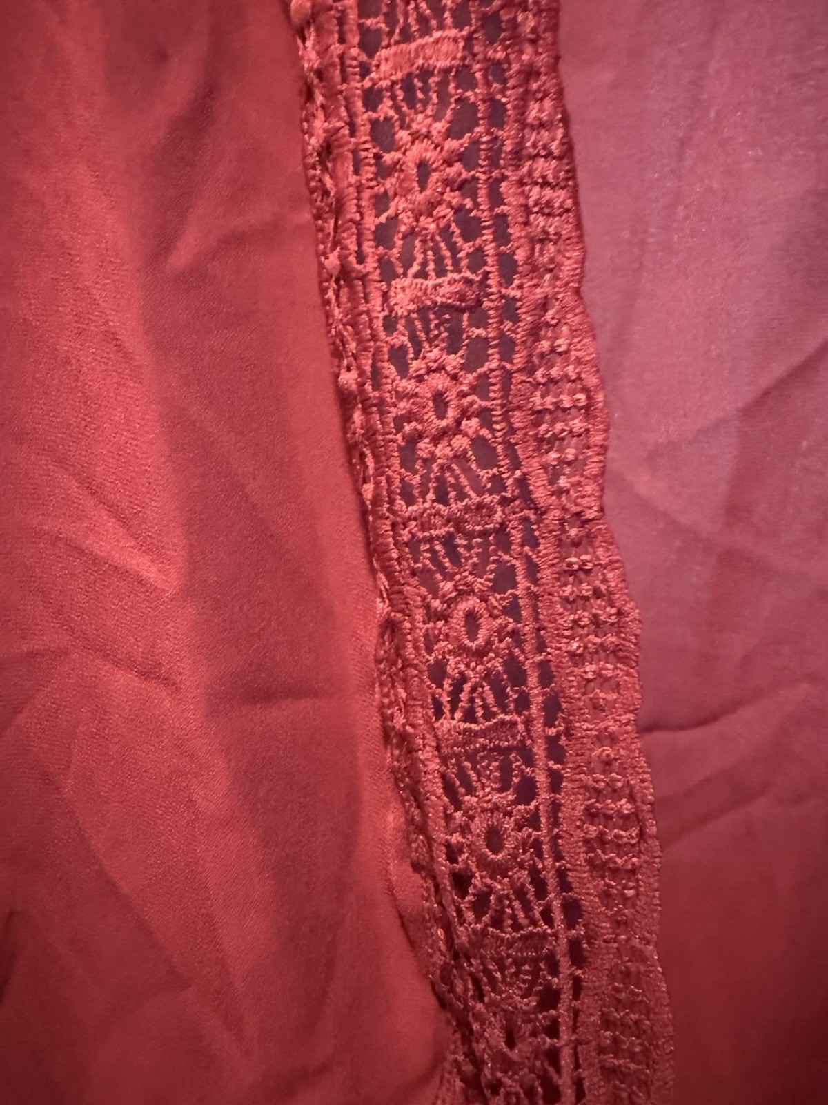 Women’s Burgundy Solid V-Neck 3/4 Bell Sleeve Lace Open Front Kimono 2XL