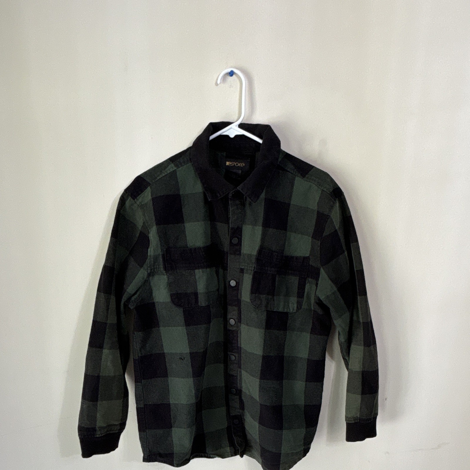 Bespoke Shirt Mens XL Green Black Plaid Flannel Long Sleeve Button-Up Pockets