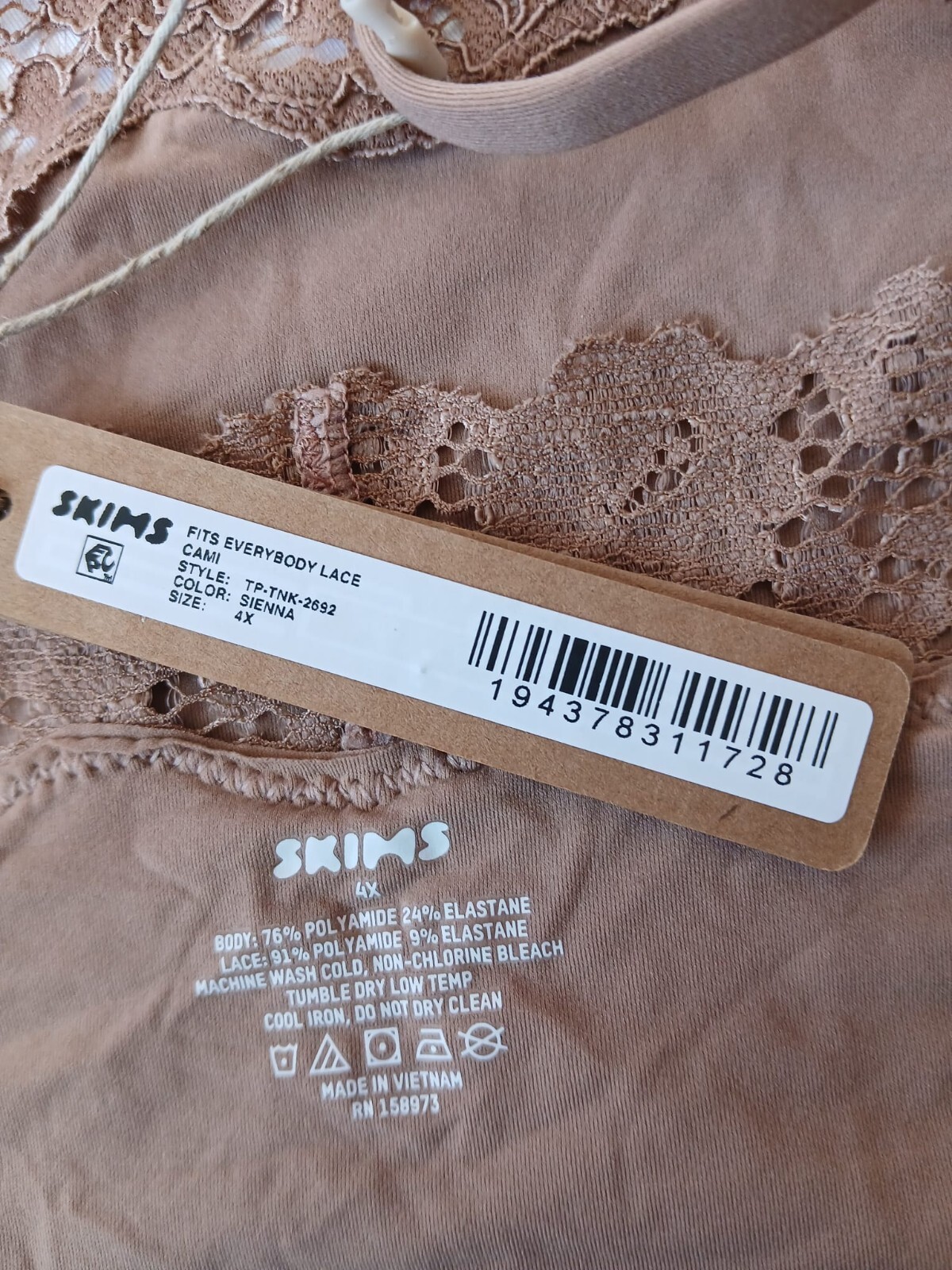 Skims Fits Everybody Lace Cropped Cami Top Women’s 4X Sienna TP-TNK-2692 G98