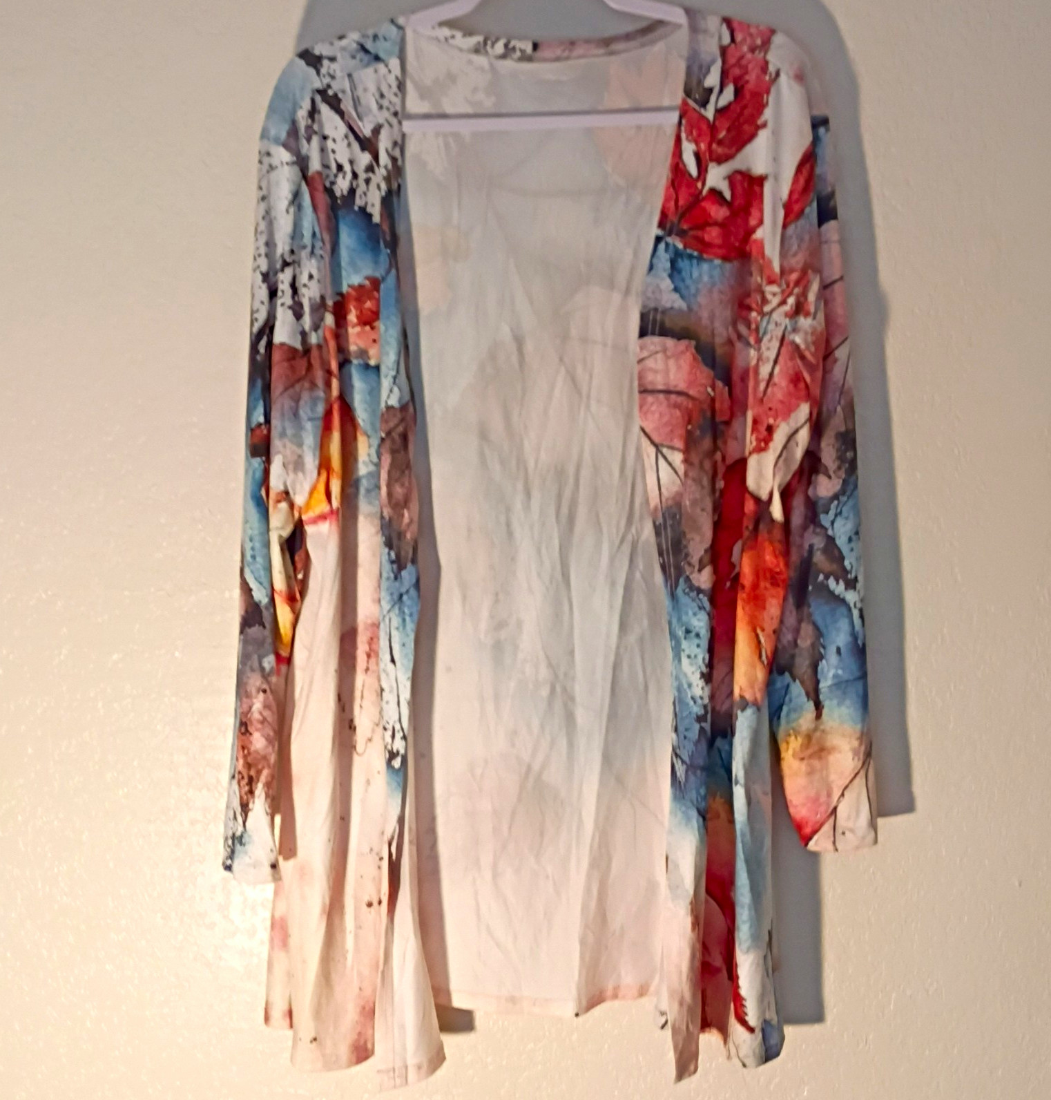 Women’s M/L Multicolor Floral V-Neck Long Sleeve Open Front Cardigan Top 118