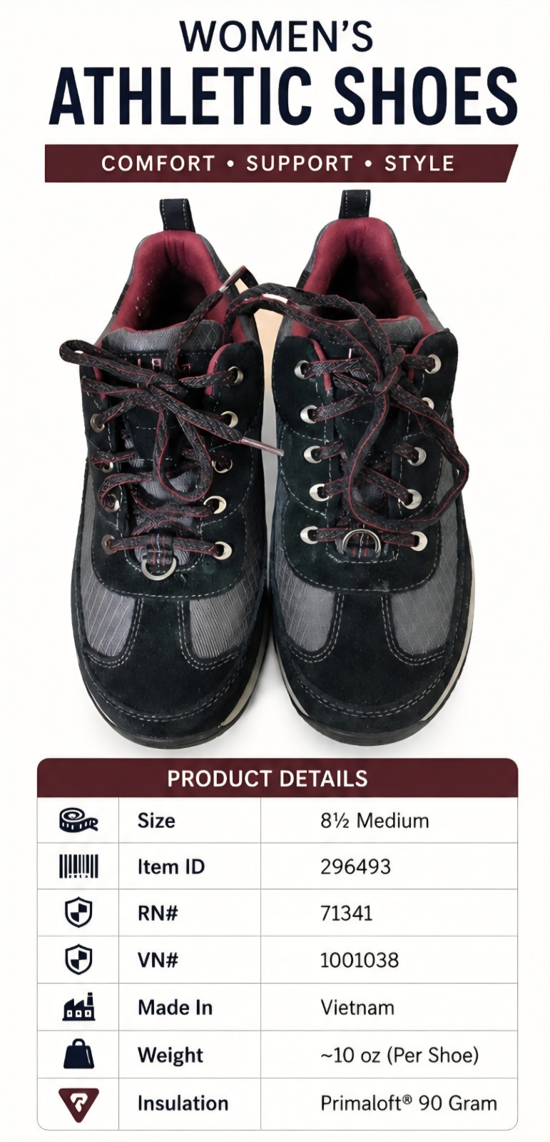 L.L. Bean Black and Grey Hiking Shoes with Rugged Sole Size 8.5M