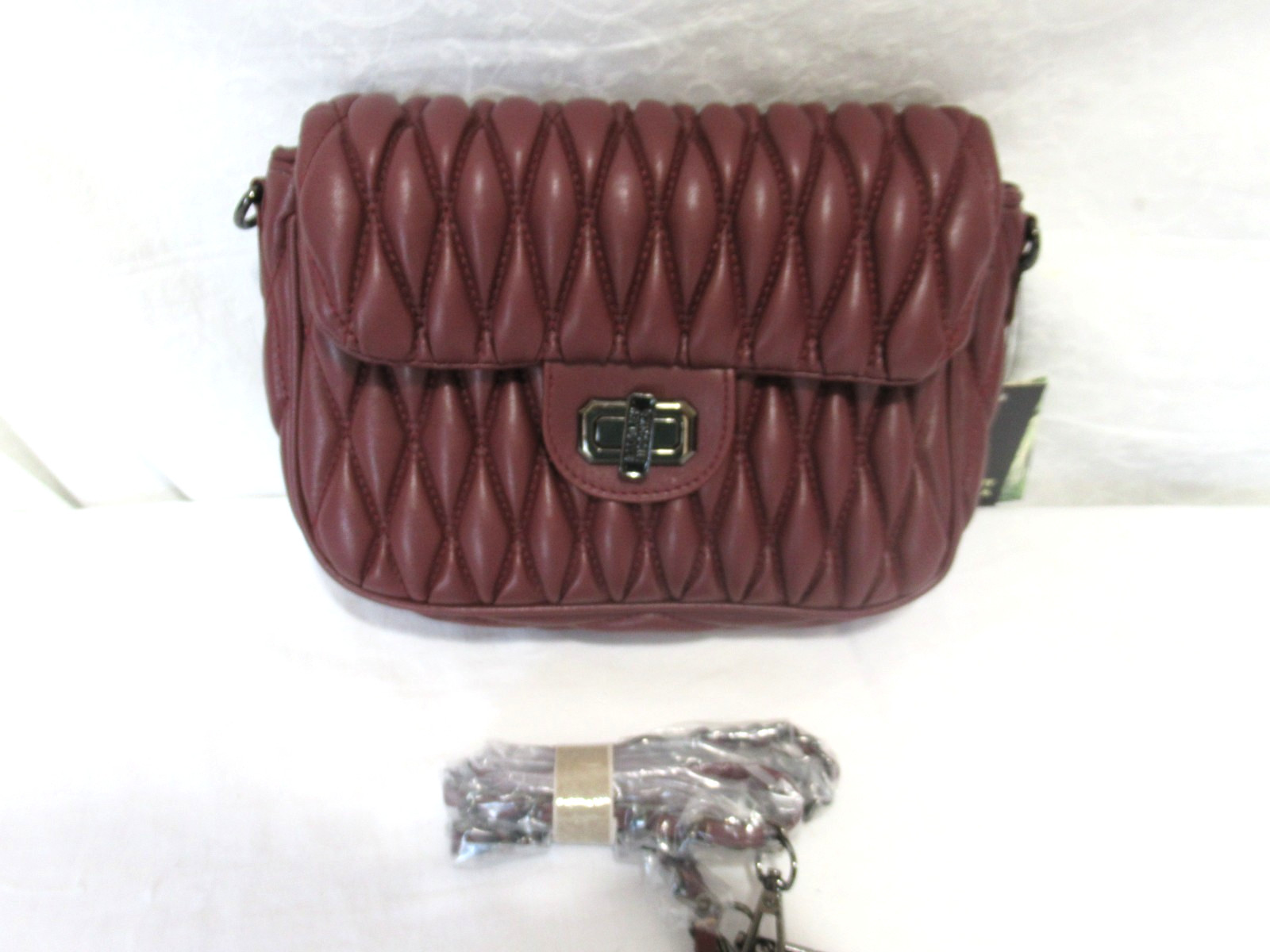 Badgley Mischka Burgundy Mini Quilted Handbag Brand New 10″ X 7″ X 3″