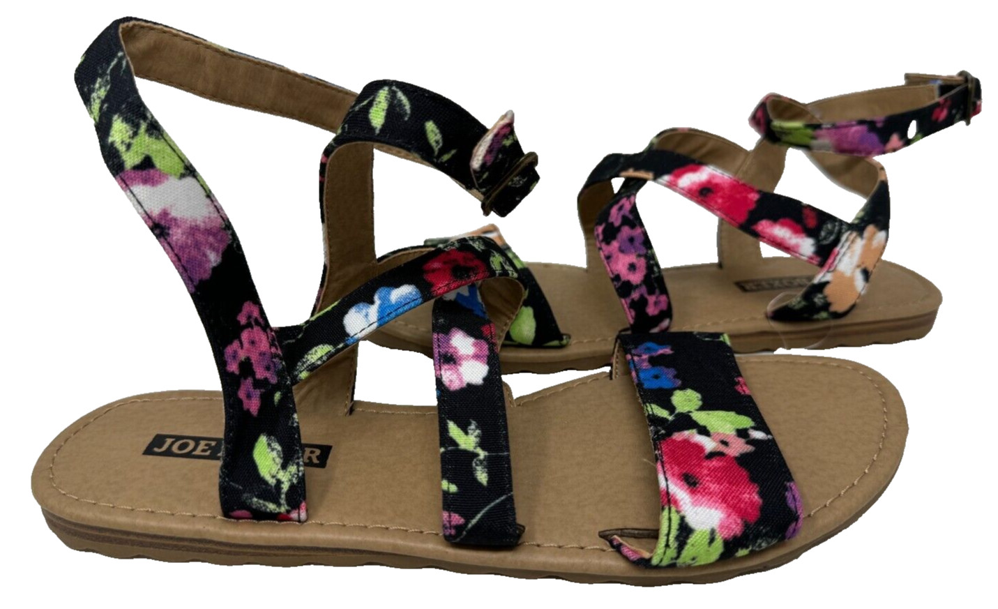 Joe Boxer Women’s Emmie Floral Ankle Wrap Sandals Black/Floral Size:10 87L