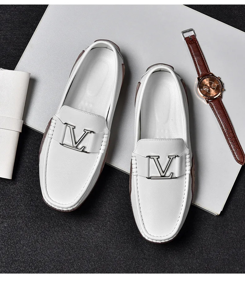 Mens Casual Leather Shoes Cowhide Loafers Genuine Leather Flats Driving Sneakers