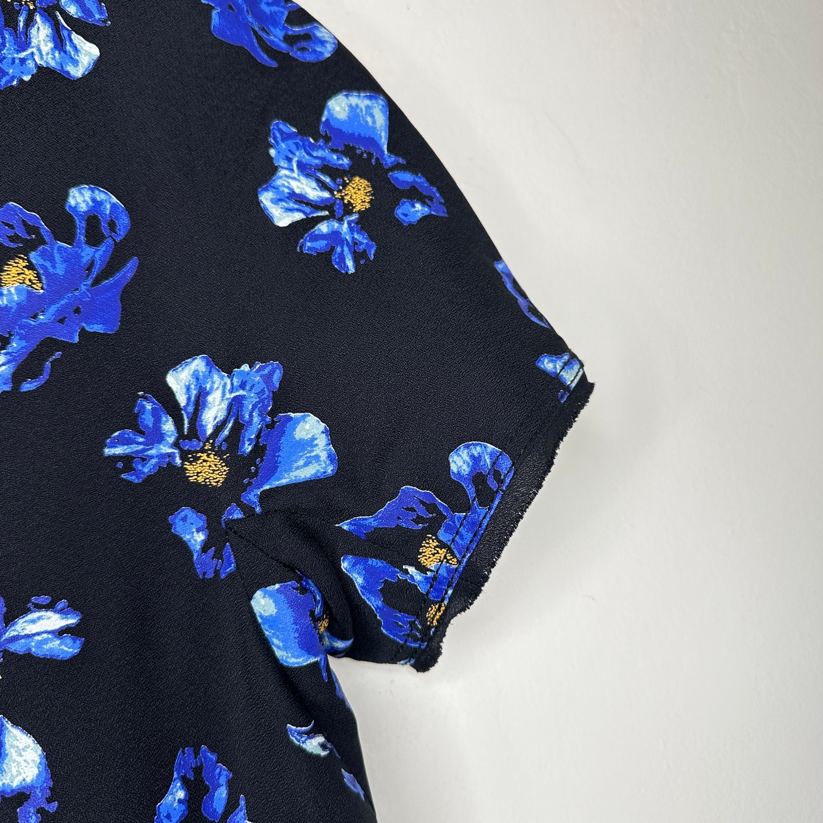 Proenza Schouler Floral Print Blue Black Tie Back Short Sleeve Mini Shift Dress
