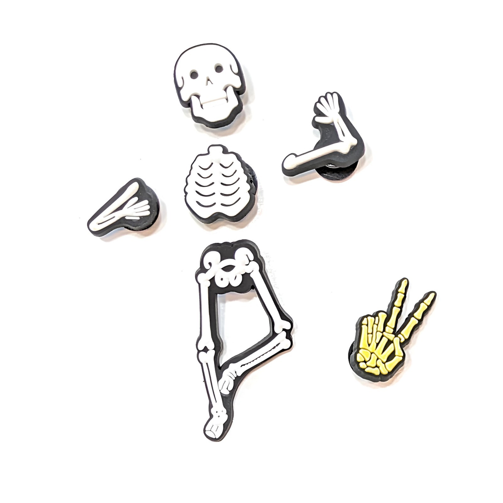 SKELETON SHOE CHARMS (Pack of 6) Fun Set Halloween/All Occasions (Fits Crocs)
