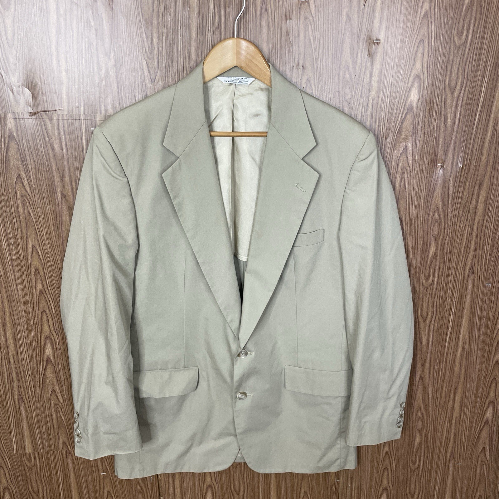 Haspel Blazer Jacket Mens 40R Beige Solid Wool Polyester Vintage USA Made