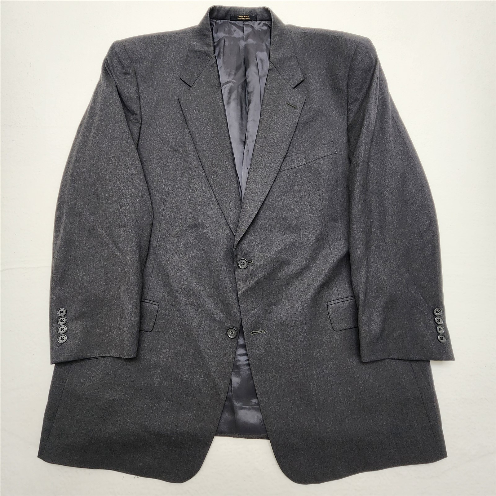 Vtg Hart Schaffner Marx USA 48R 42×30 Gray Gold Trumpeter Strong Shoulder Suit