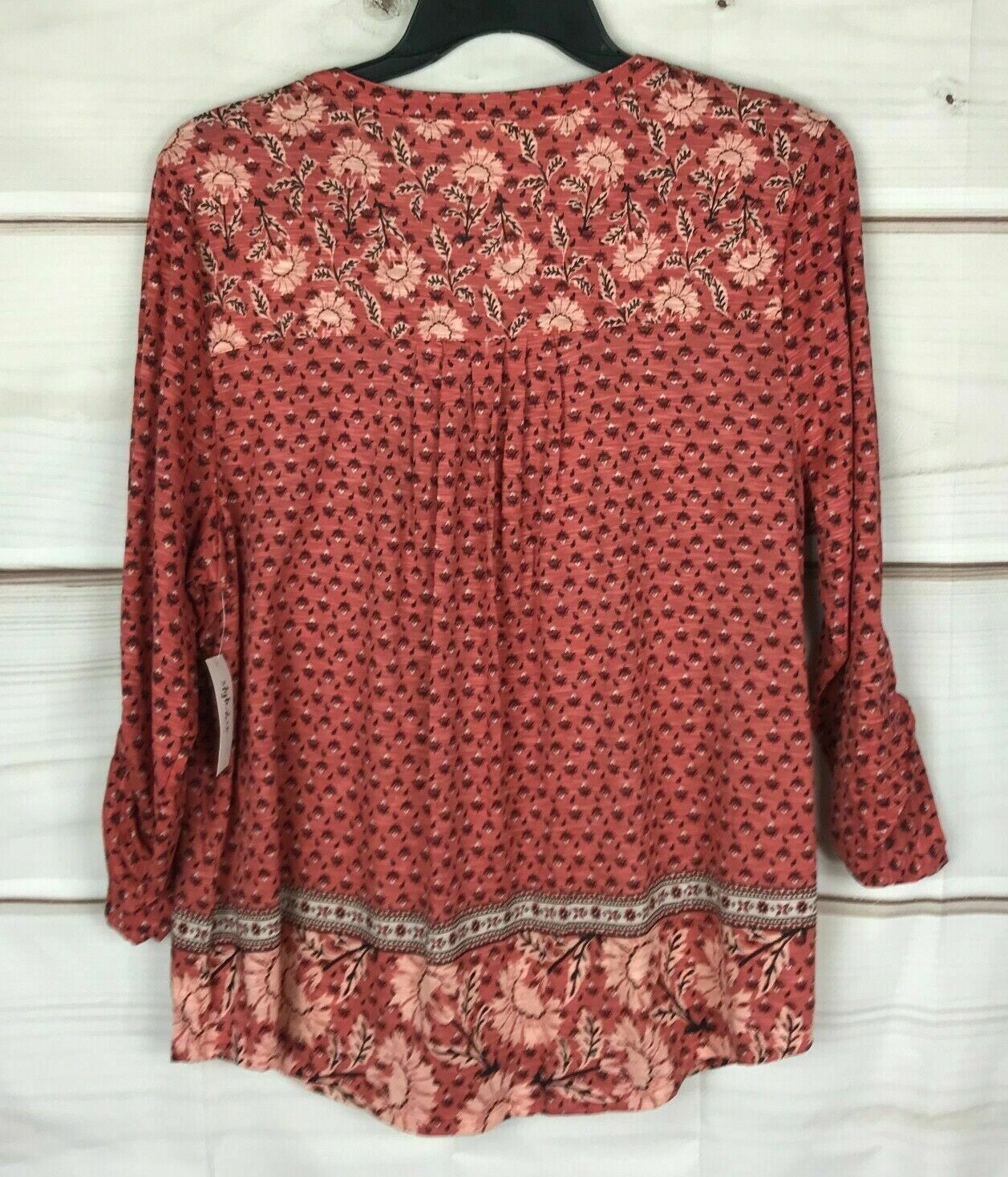 Style&Co Women’s Orange Ladder Trim Roll Tab Sleeve Top Plus Sizes 0X/1X/2X/3X