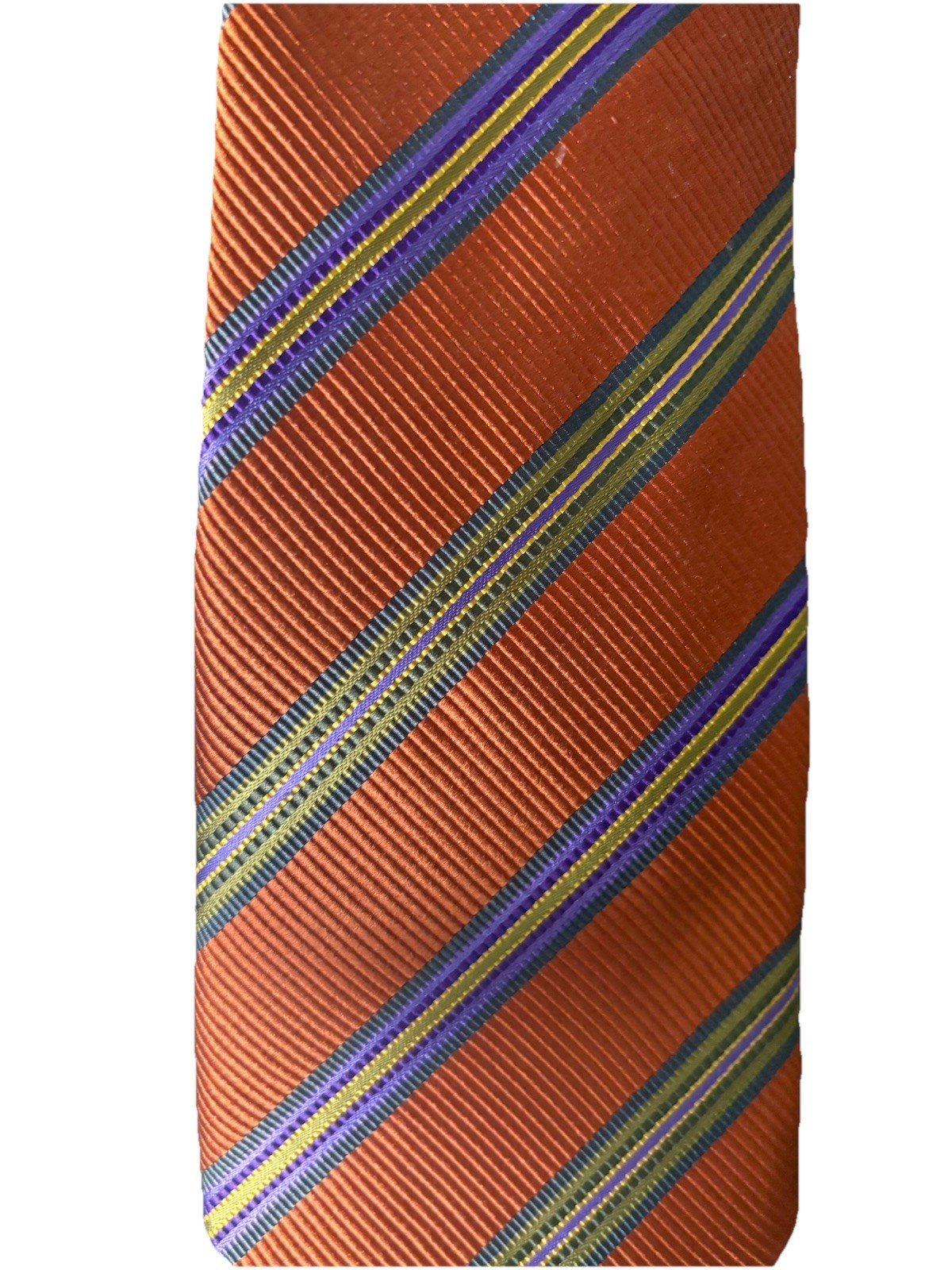 TMB Handmade Woven Silk Cotton Striped Pointed Tie Orange Purple Green Logo