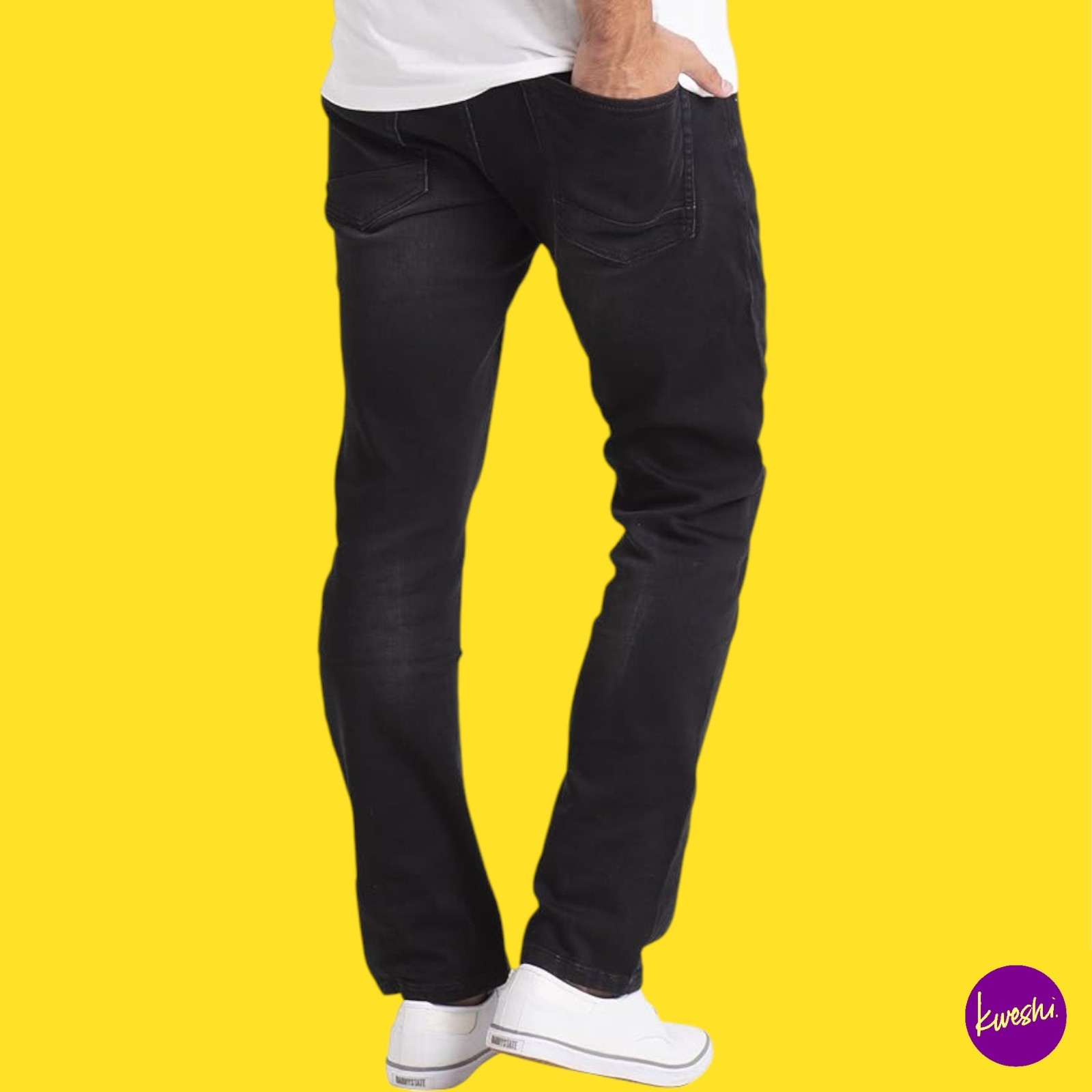 WESTACE Men’s Slim Fit Stretch Jeans, Straight Leg, Black, 32W x 30L