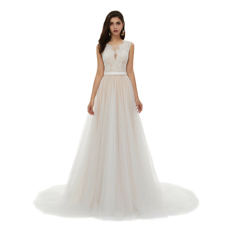 Boho Illusion Lace Beach Wedding Dress Hollow Bridal Gown 2 4 6 8 10 12 14 16+