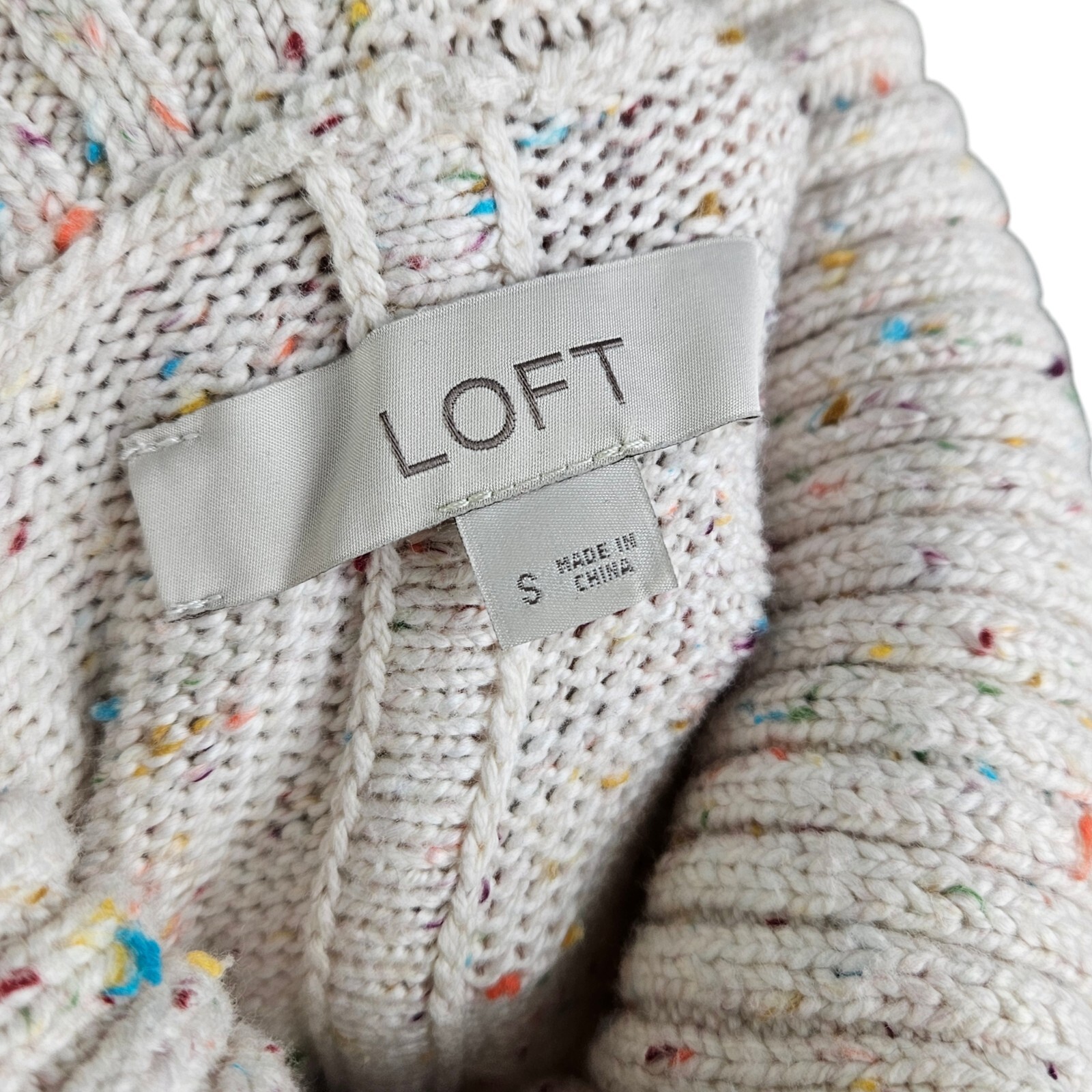 Loft Ivory Multicolor Speckle Oversize Cowl Neck Sweater Dolman Sleeve Small