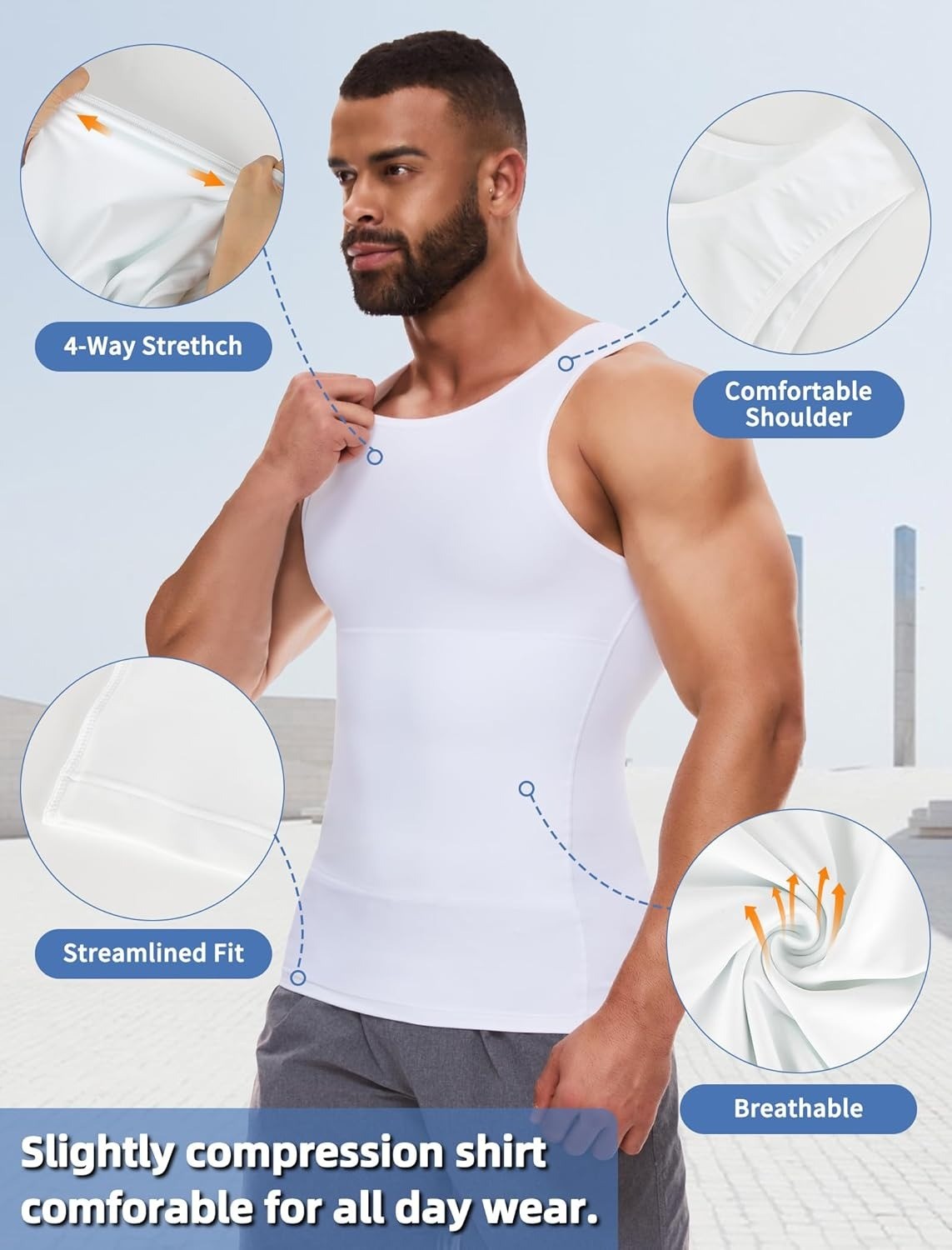 2 Pack Men Compression Slim Tummy Control Body Shaper Vest Tank Top Shapewear