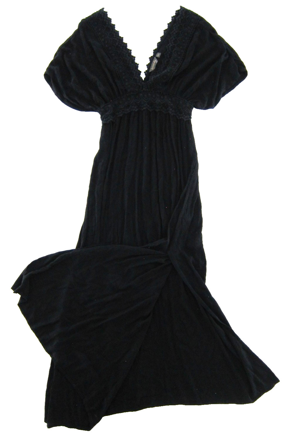 Accessorize 100% Rayon Black V-Neck Embroidered Long Maxi Beach Sun Dress Small