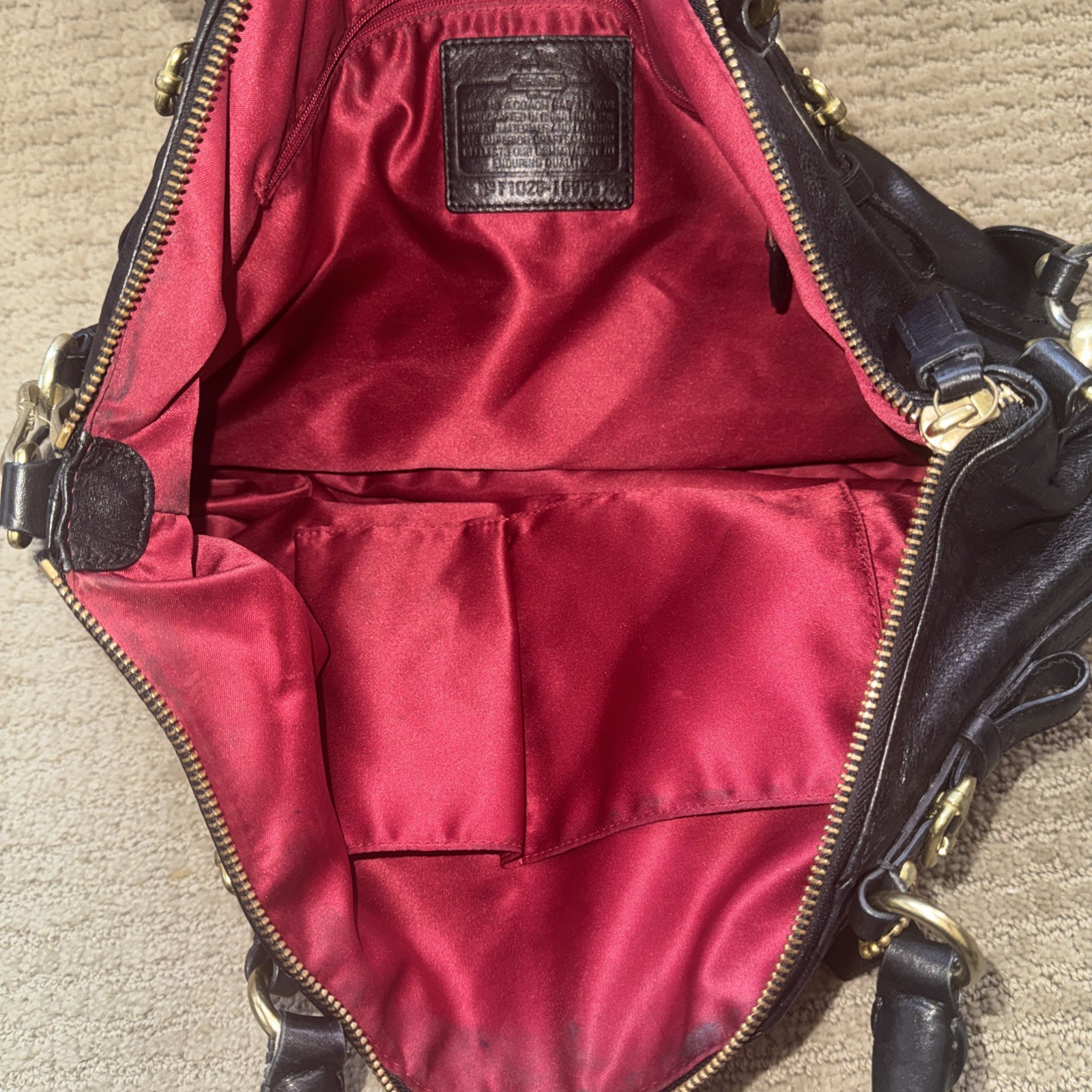 Coach Madison Sophia 2010 Black Leather Satchel Red Interior with Gold Accents