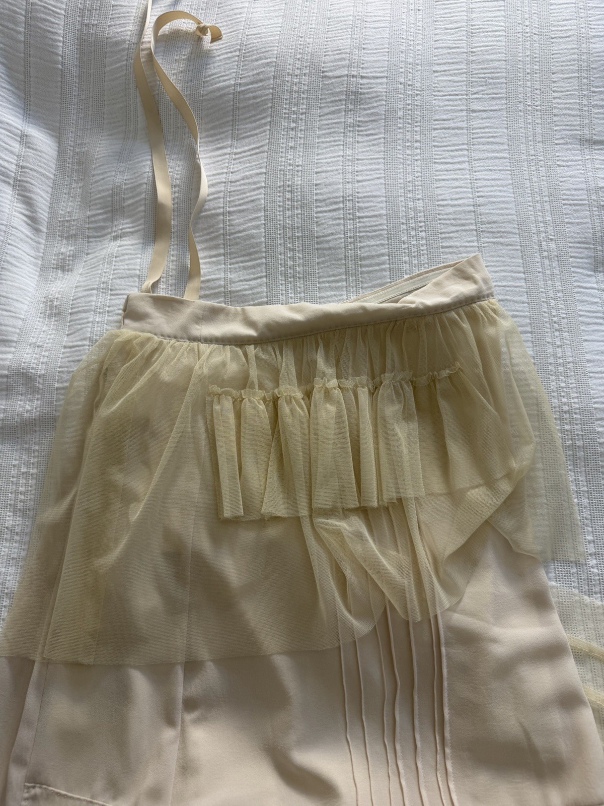 See By Chloe Vintage Pale Peach Nude Slip Dress Size 8 Drop Waist Tulle Trim 20s