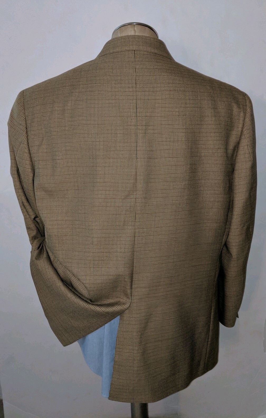 New 48L Blue Brown Tooth Check Wool Poly Blazer Sport Coat Jacket houndstooth