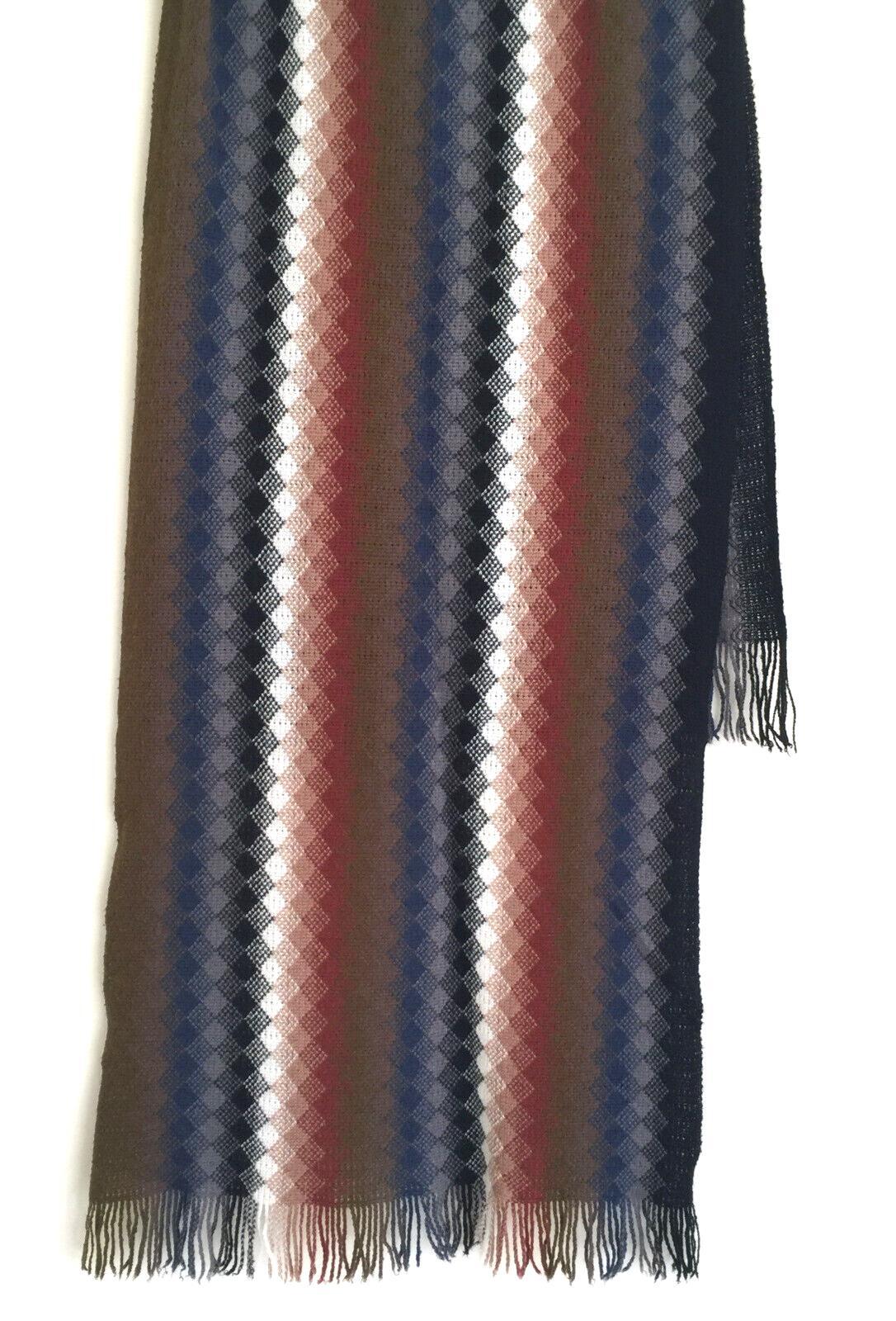Honey weave Scarf Acrylic/Wool Multi-color Plaid 60″x20″ fringed Made in Japan