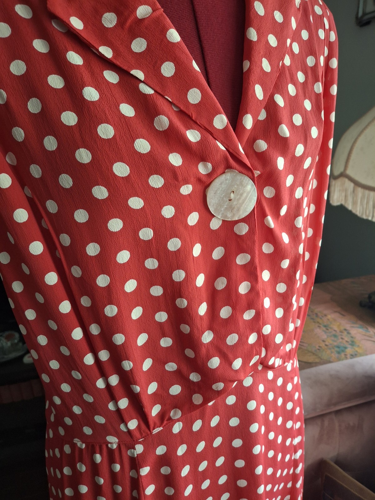 Vintage April Cornell 40s Style Red White Polkadot Dress Fit &Flare XL