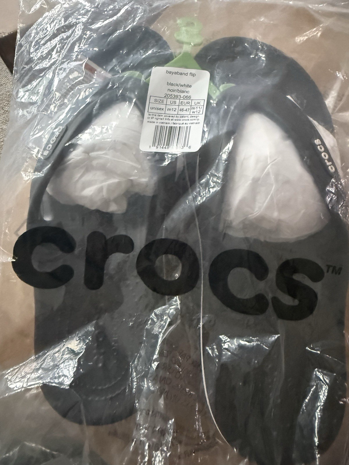 Crocs Bayaband Flip Men’s Black/White Rubber Flip Flop Sandals US 12 205393