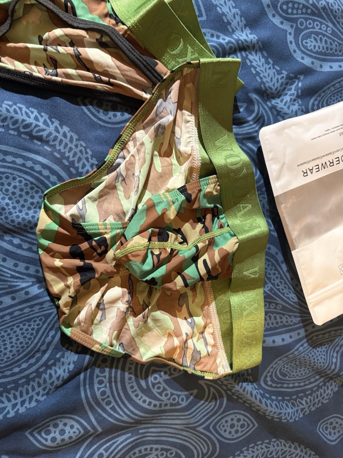 Woxuan Men’s 2pc Camouflage bikini + Brief Underwear Size M Green Waistband
