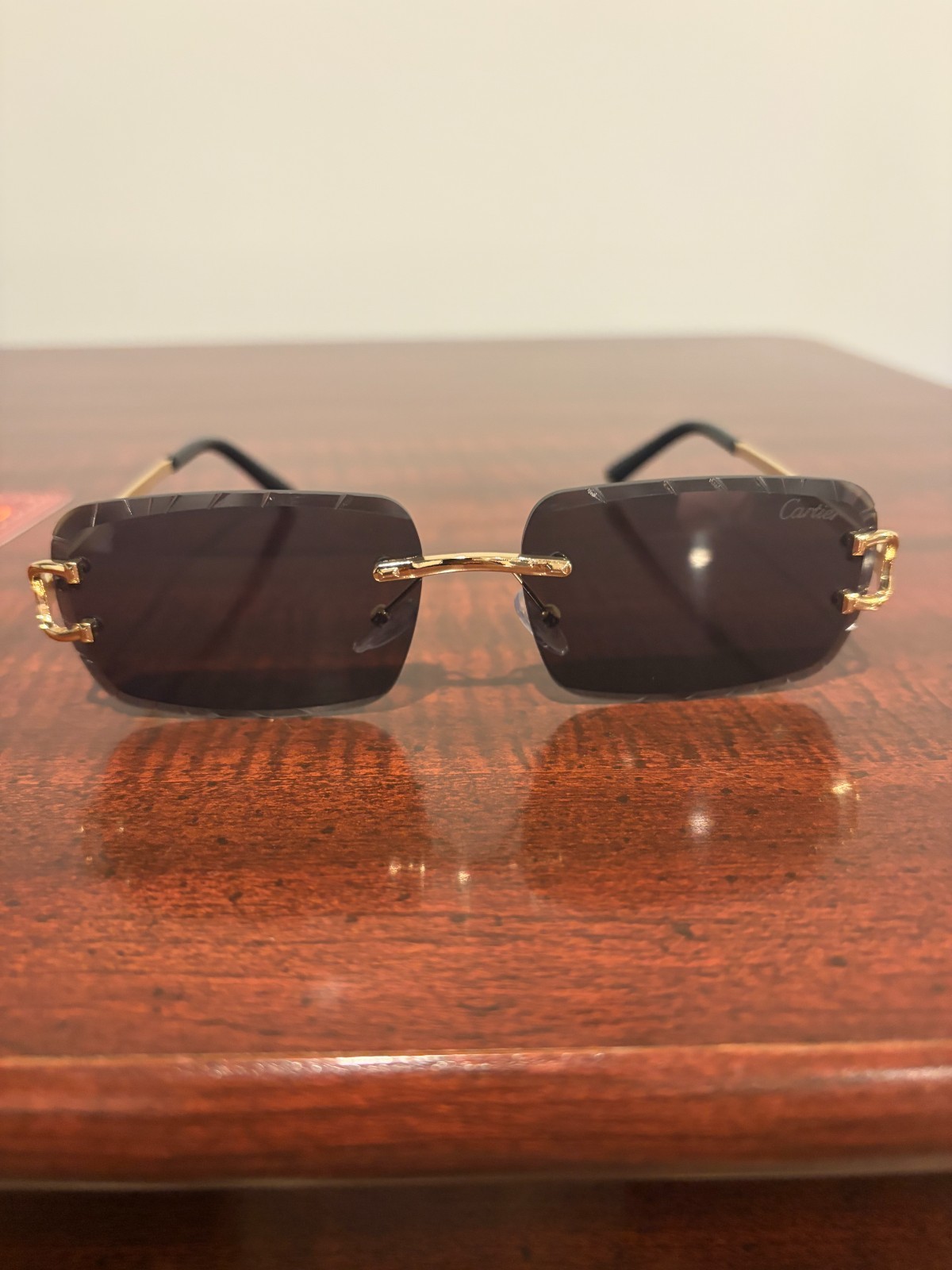 Cartier Big C Diamond Cut black Frameless Lens Gold Frame