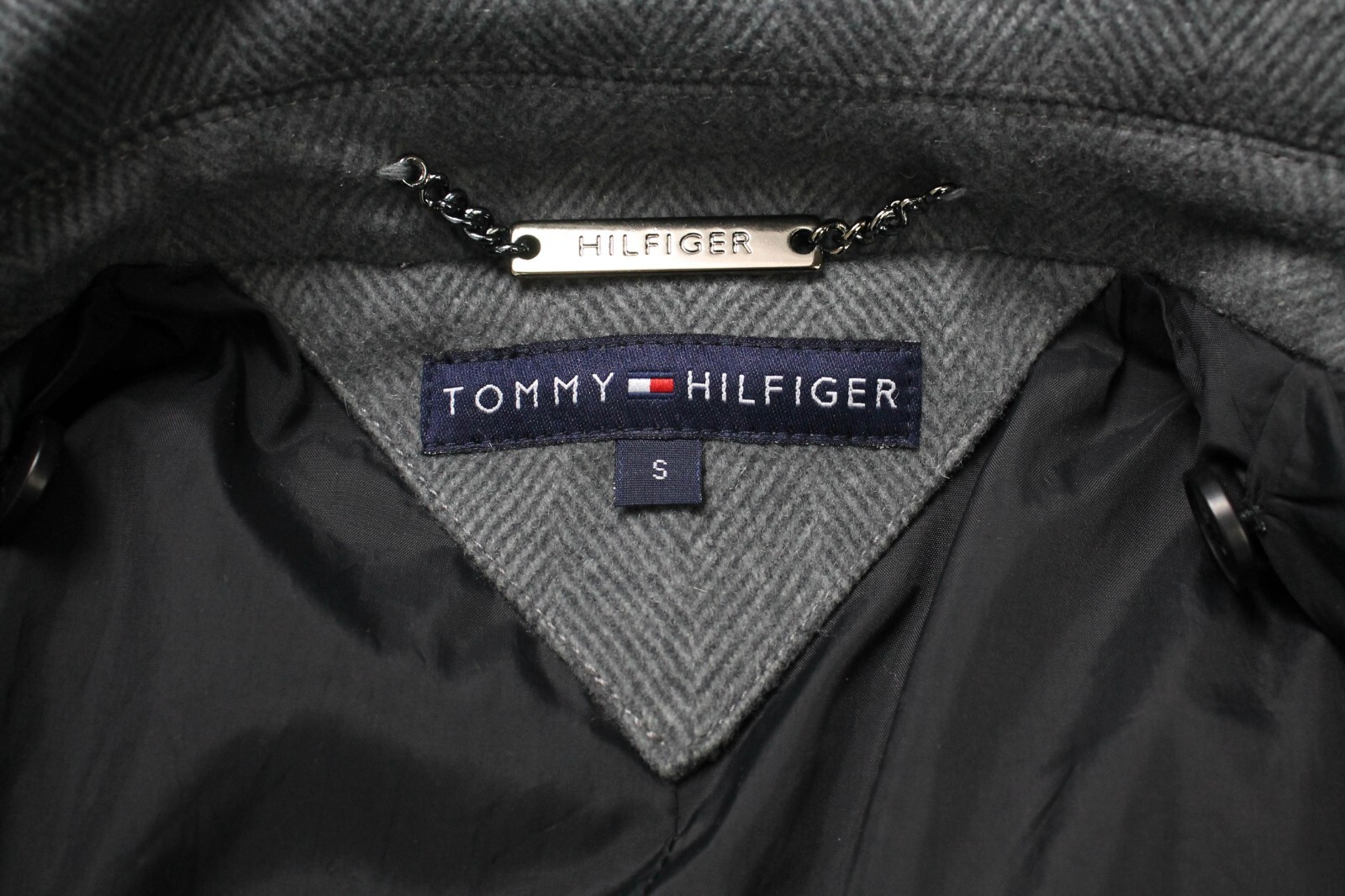 Tommy Hilfiger Coat Mens Small Wool Blend Single Chest Medium Length Herringbone
