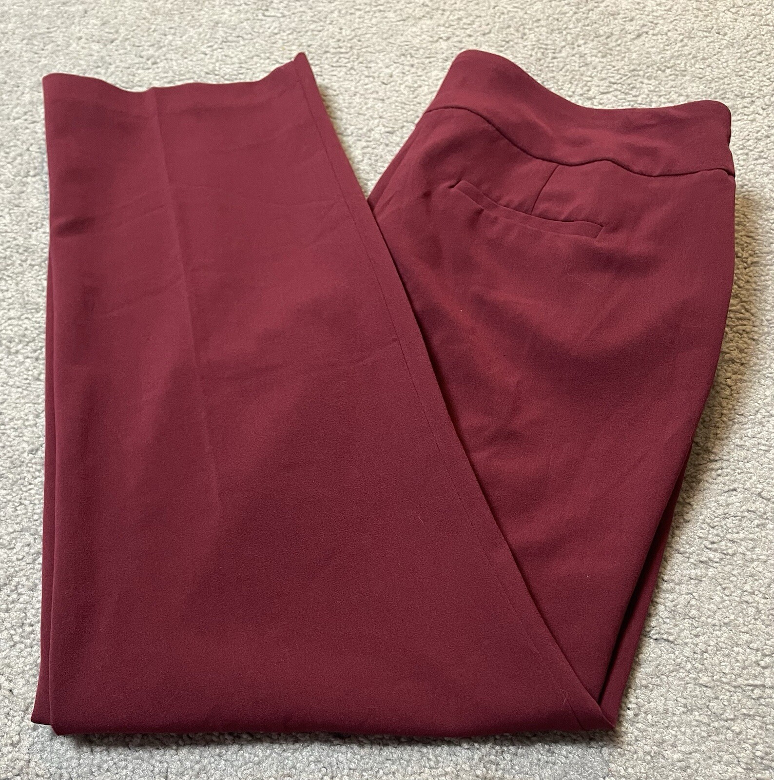 Roz & Ali Woman’s Crop Pants 14W Burgundy High Rise Straight Leg Pockets Stretch