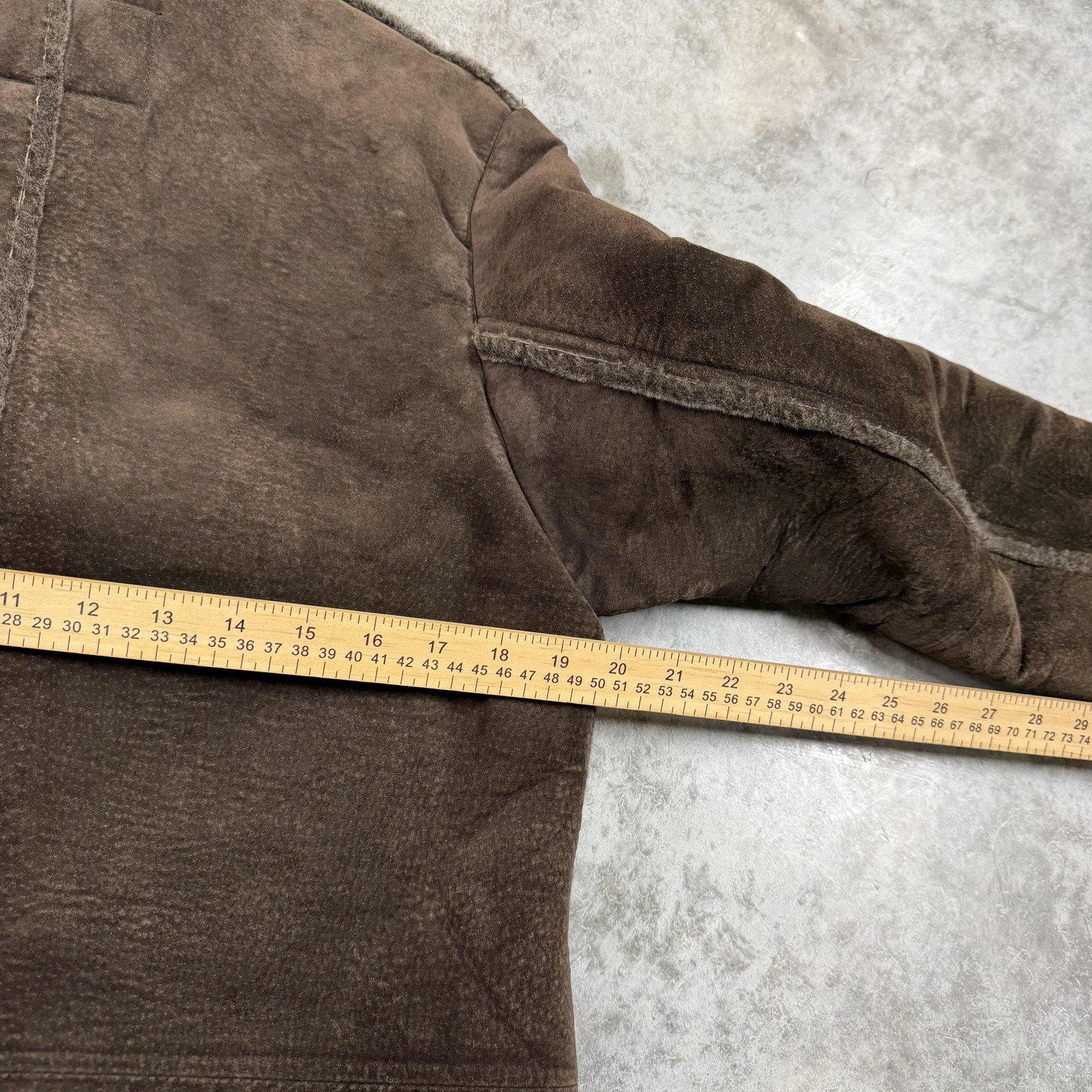 FreeTech Coat Mens Small Brown Leather Faux Shearling Lined Button Front