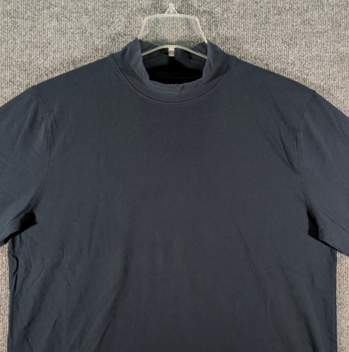 LL Bean Mock Neck Shirt Mens Large Navy Long Sleeve Tee 100% Cotton 508112