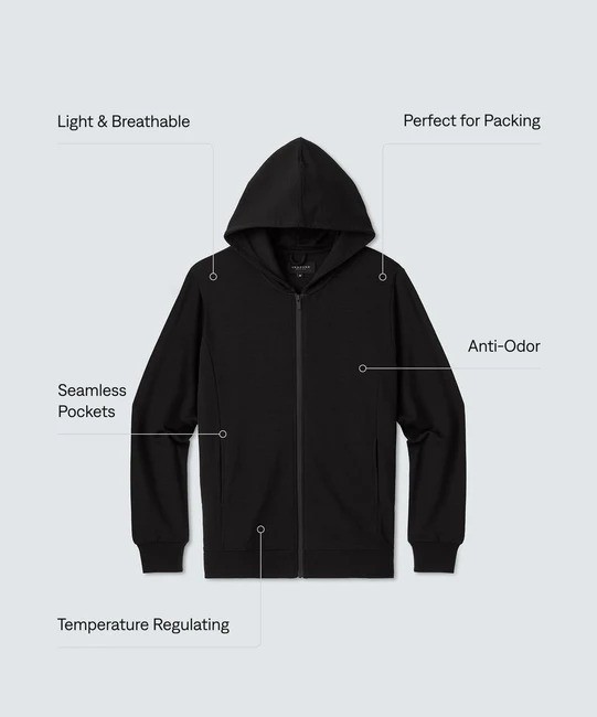 Unbound Merino – Men’s Compact Travel Hoodie /Black/ Choose Size / Free Shipping