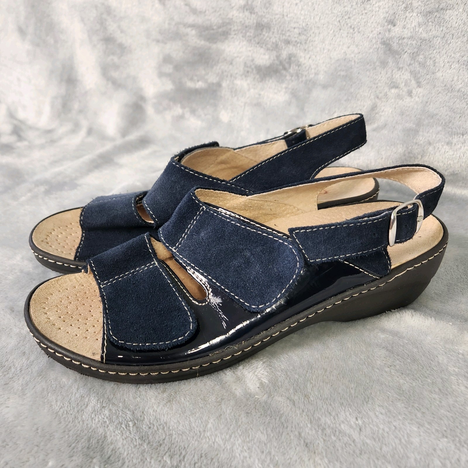 Roberta Womens Strappy Sandals Navy Blue Italy Removable Insole Leather US Sz 9M