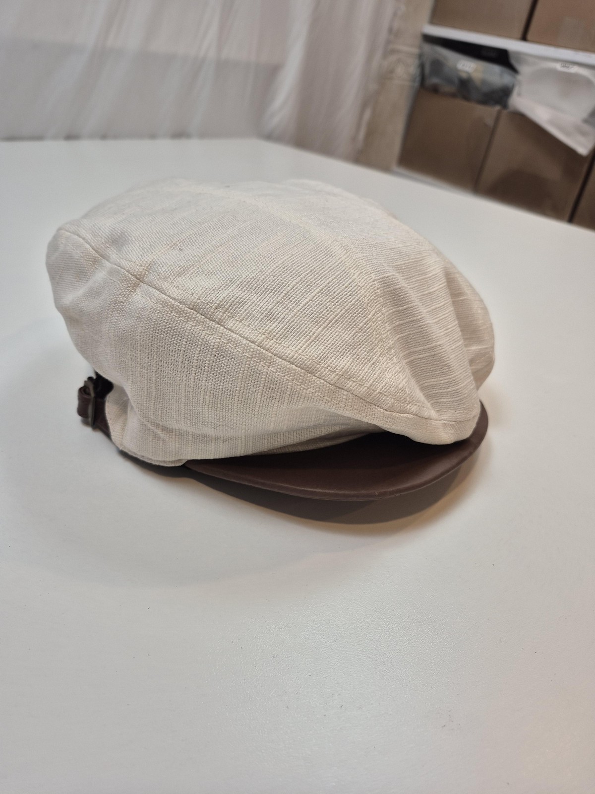 Christys’ London Hat Flat Cap Mens XL White Linen Cotton Lined Handmade