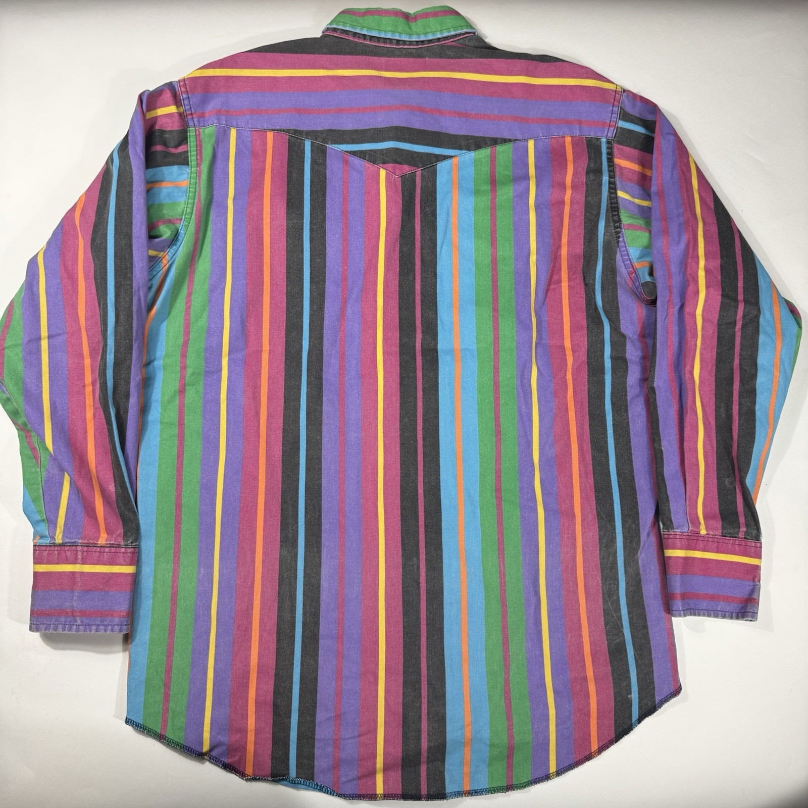 Vintage Wrangler Brushpopper Shirt 16 1/2 X 35 Rainbow Striped Western