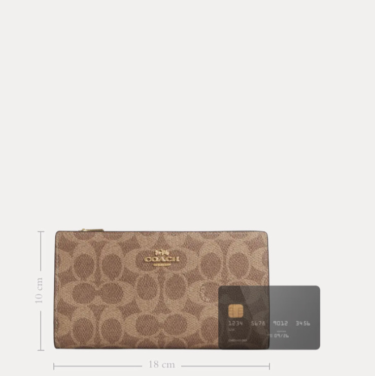 COACH Slim Zip Wallet in Signature Canvas – Gold/Tan/Brown