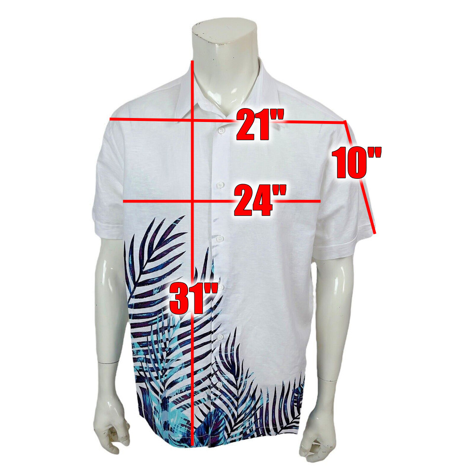 Cubavera Mens Large Brilliant White 64% Linen 36% Cotton Tropical Palms