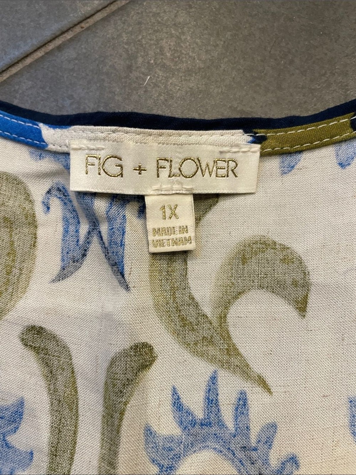 Anthropologie Fig + Flower Blue & Olive V-Neck Boho Dress 1X XL