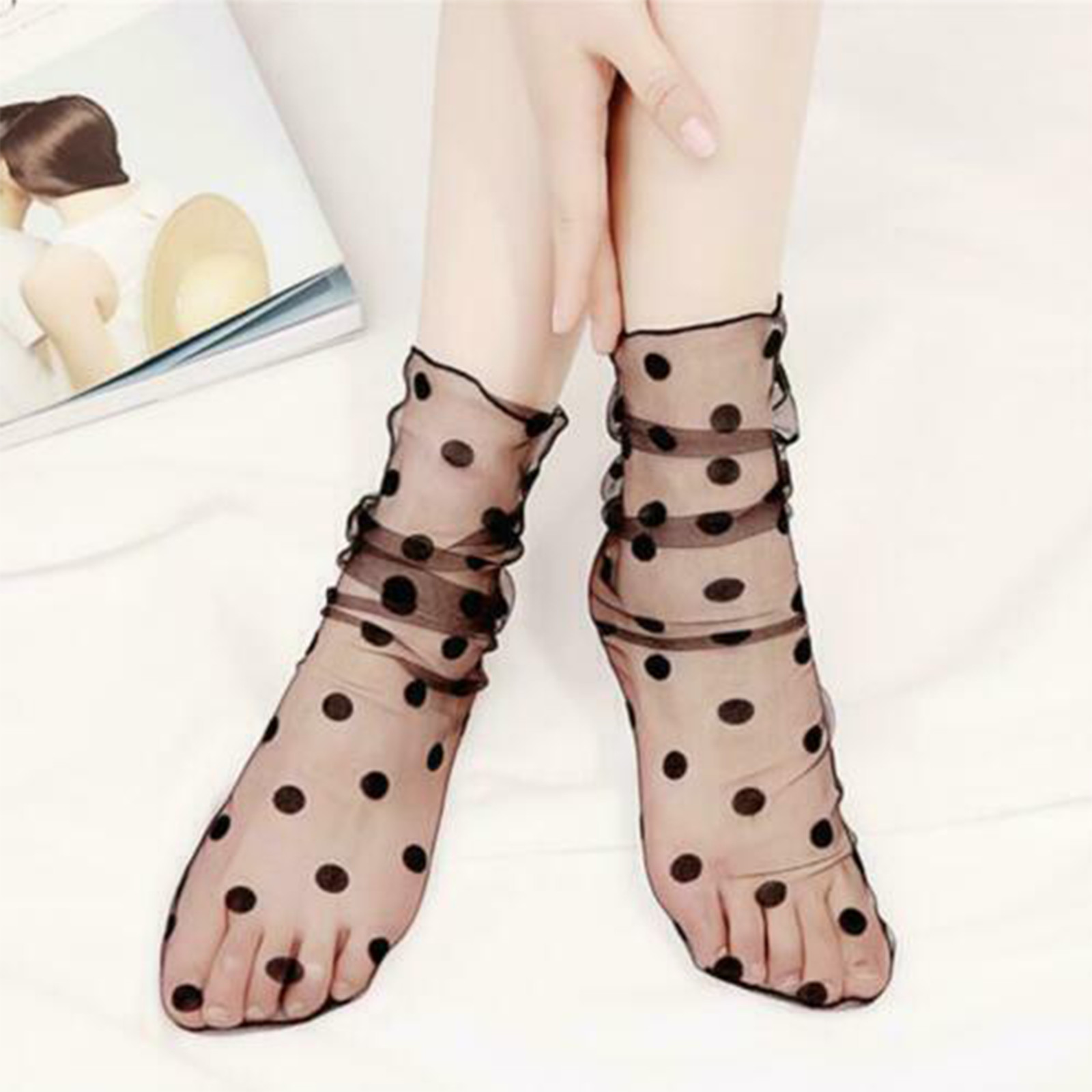Women Mesh Fishnet Lace Ruffle Socks Sheer Silky Glitter Short Ankle Stocking US
