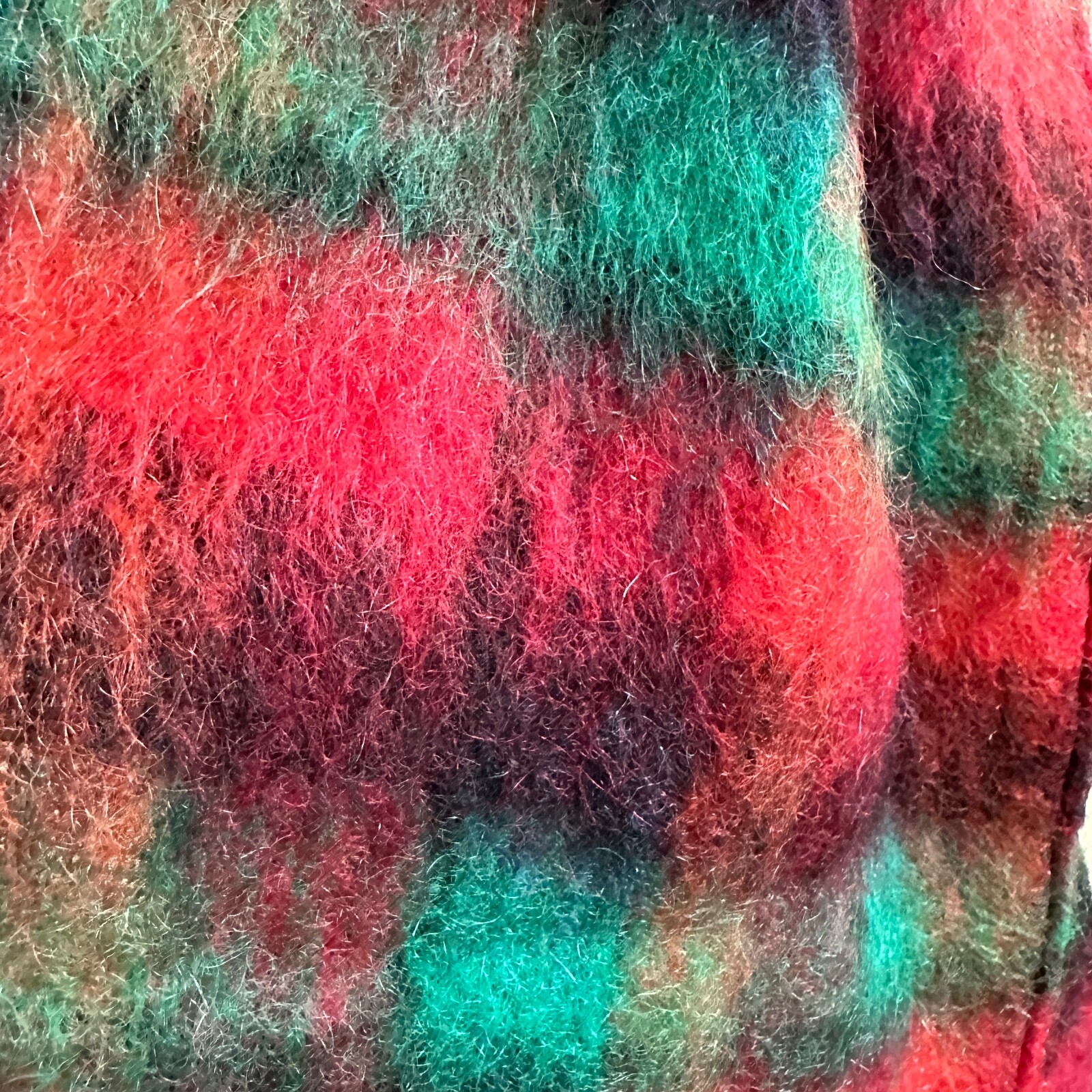 DOLORES Unique Design Mohair Wool Fringe Scarf Plaid Camp Wood Texas