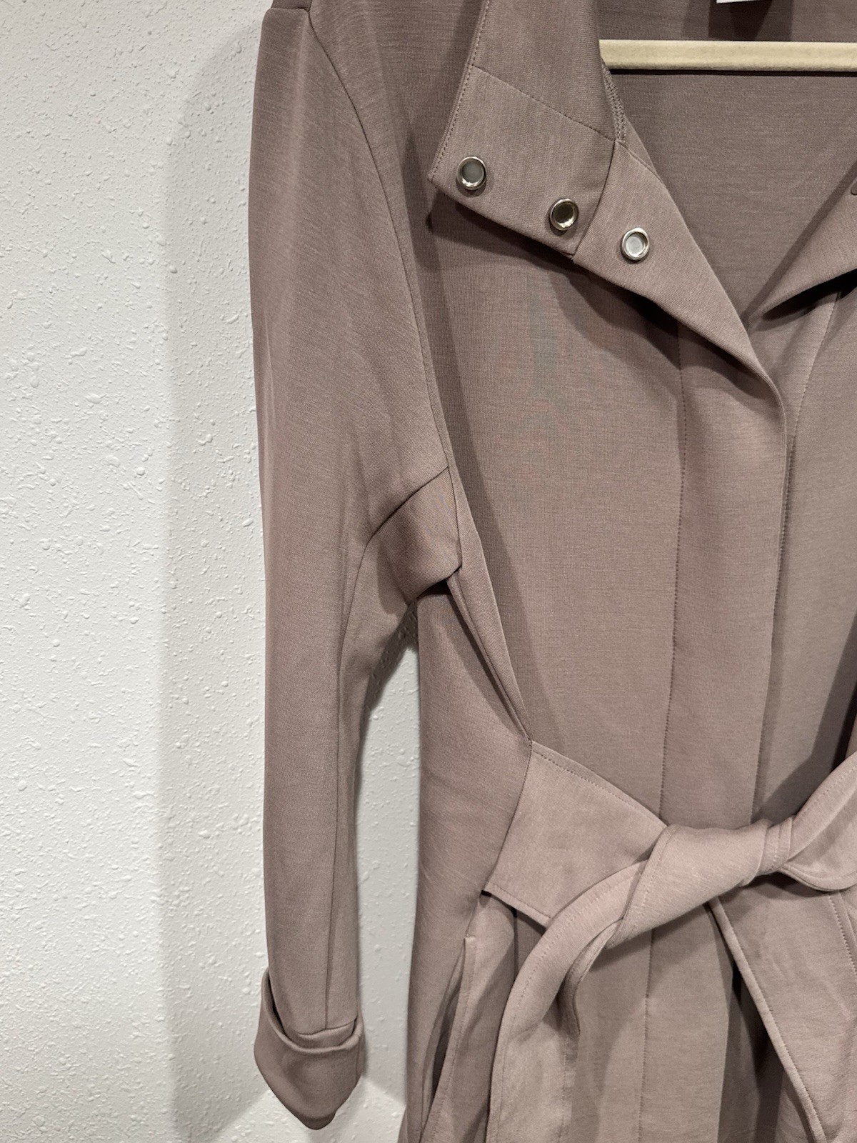 VARLEY Anset Jacket DoubleSoft Snap High Neck Belted Wrap Cardigan Mauve Taupe M