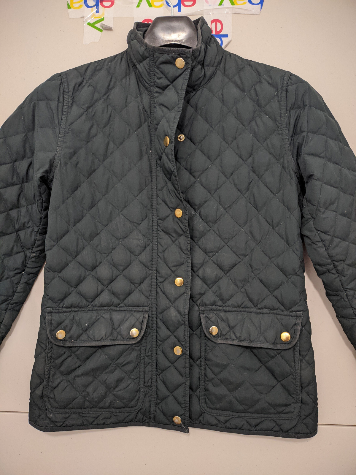J Crew Jacket Womens XS Green Quilted Button Zip Down Chore Outdoor High Neck